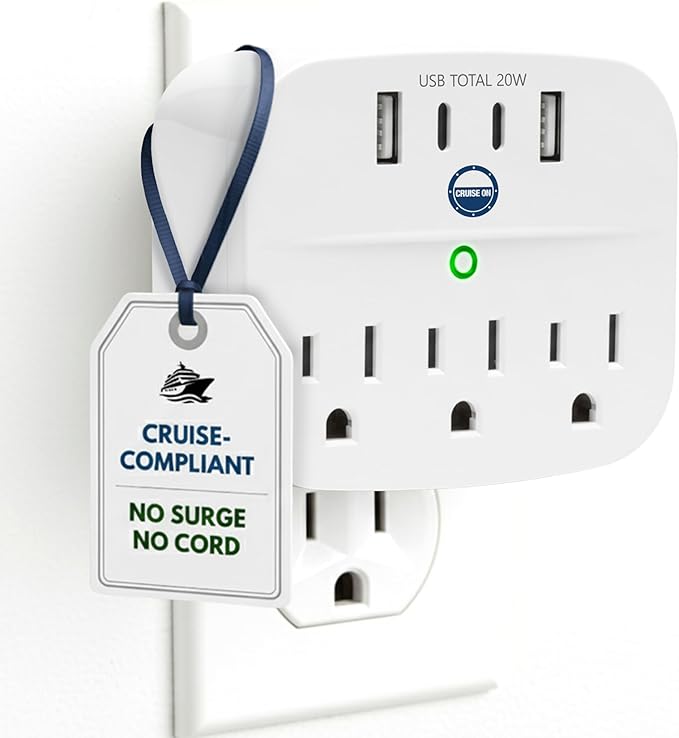 Cruise Approved Non Surge Power Strip [2 USBC, 2 USB, 3 AC] - Cruise Essentials for Carnival, Celebrity, Princess, Norwegian, MSC & Major Cruise Lines