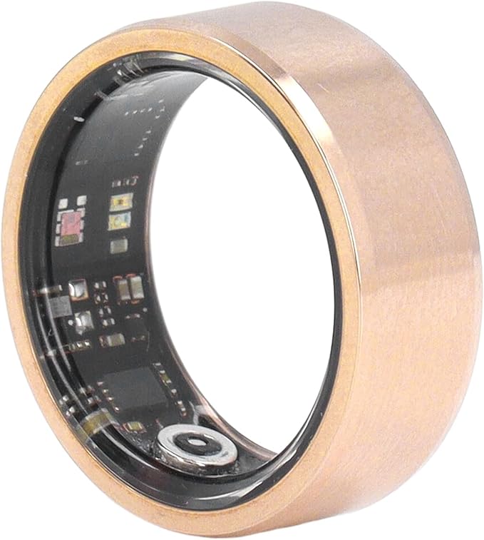 ciciglow Smart Ring, Smart Ring Health Tracker Sleep Monitoring Step Counter, IP68 Waterproof Intelligent Wearable Device, Gold Sports Ring with Chariging Cable