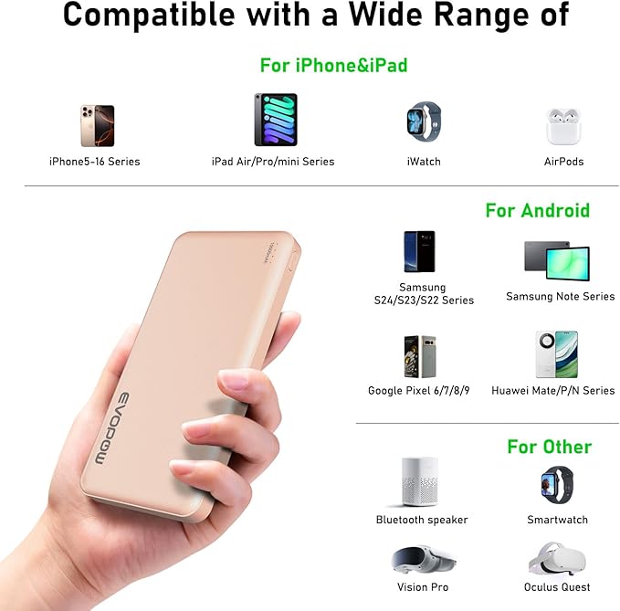 2-Pack Portable Charger, Slimmer 10000mAh Power Bank, USB C in&Out Fast Charging Battery Pack, External Portable Power Bank for iPhone Tablet Samsung Pixel Headphones etc (Blue&Pink)