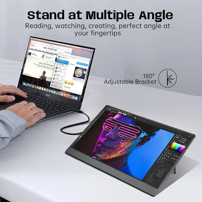 14 inch Ultra-Slim Portable Monitor 1920x1080 IPS HDR Wide Screen USB-C HDMI VESA External Display Plug&Play for Laptop PC Phone