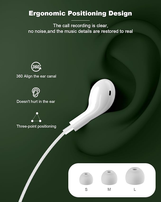 USB C Headphones Wired for iPhone 15 Plus 16 Pro Max 17 AIT Samsung Galaxy S26 S25 S24 S23 Ultra S22 A55 A56 A16 Earbuds in-Ear with Microphone Volume Control HiFi Usbc Headphones Type C iPad Pixel