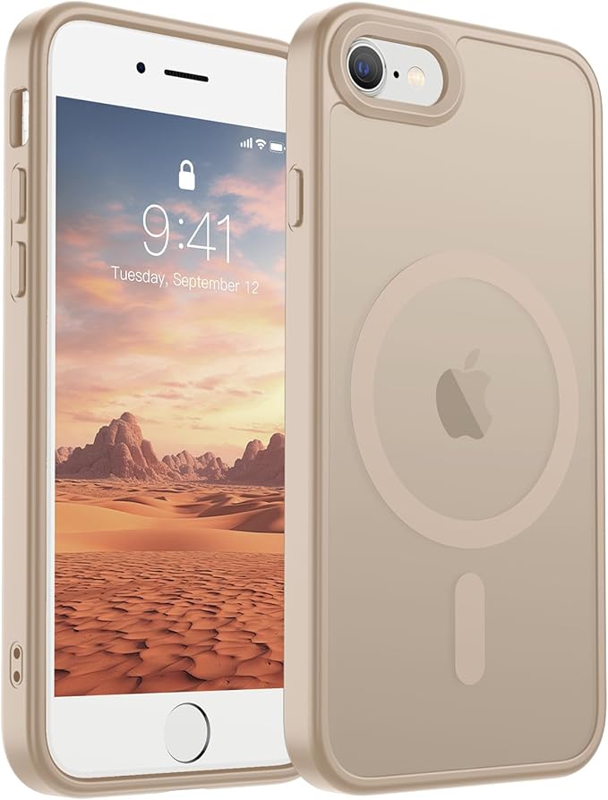 SUPFINE Magnetic for iPhone SE Case 2022 (3rd)/2020 (2nd), iPhone 8 Case (Compatible with MagSafe) (Military Grade Drop Protection) Translucent Matte Shockproof Phone Case,Desert Gold