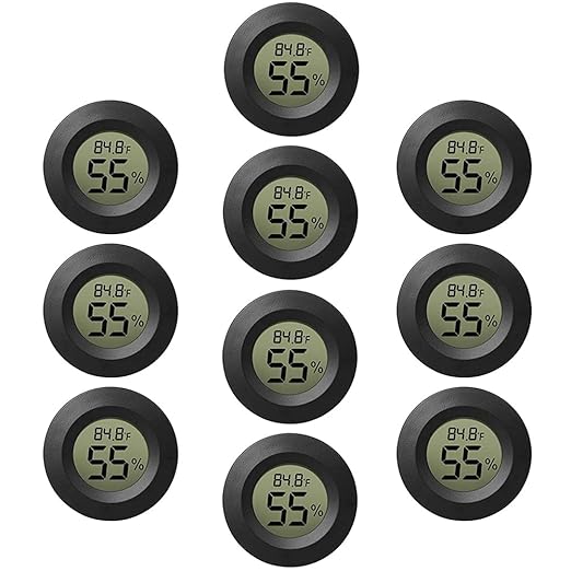 10-Pack Mini Thermometer Hygrometer, Small Digital Electronic Temperature Humidity Meters Gauge Indoor LCD Display for Greenhouse, Garden, Cellar, Fridge, Mason Jar