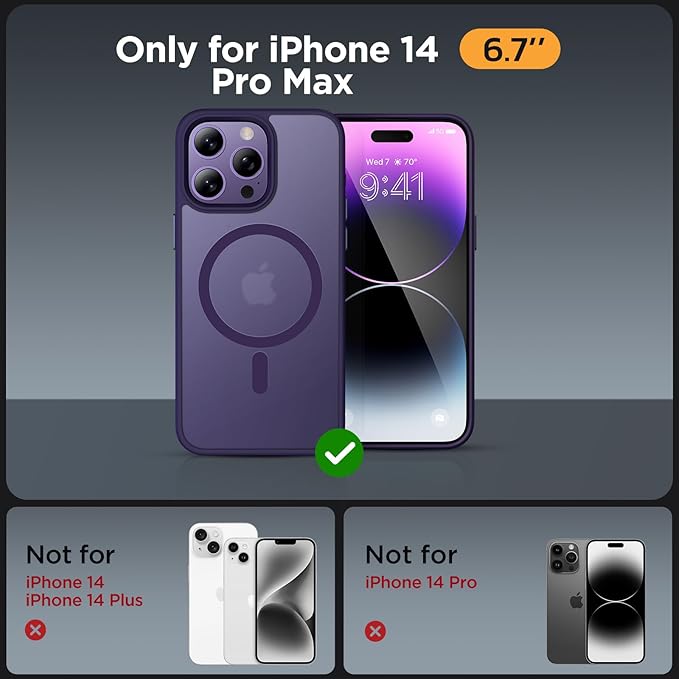 Miracase Magnetic for iPhone 14 Pro Max Case 6.7 inch (Compatible with MagSafe)（with 2X Screen Protectors） Military-Grade Protection, Anti-Fingerprint Translucent Matte Phone Case Cover, Dark Purple
