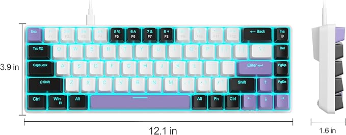 MageGee Portable 60% Mechanical Gaming Keyboard, MK-Box LED Backlit Compact 68 Keys Mini Wired Office Keyboard with Red Switch for Windows Laptop PC Mac - White/Purple