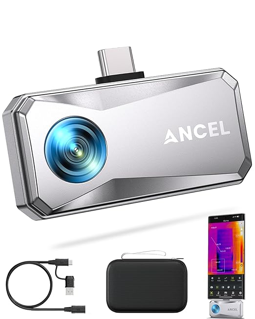 ANCEL IR101 Thermal Imaging Camera for Android, 256x192 IR Resolution, 25Hz Real-Time USB-C Thermal Camera – Detect Heat Leaks, Electrical Faults & PCB Defects for Home, Automotive & DIY Repairs
