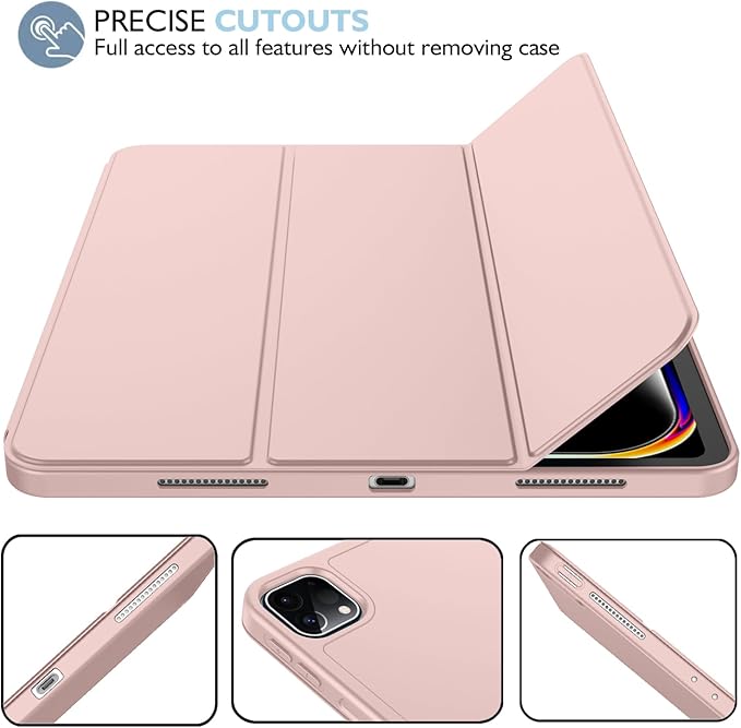 iMieet iPad Pro 13 Inch Case (M5/M4) 2025/2024 with Pencil Holder, Trifold Stand Smart Case with Soft TPU Back, Auto Wake/Sleep (Rose Pink)