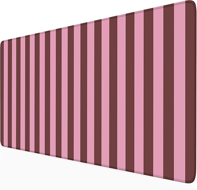 Pink and Burgundy Striped Desk Mat Cute Pastel XXL Large Gaming Mouse Pad Desk Pad Kawaii Cozy Aesthetic Keyboard Laptop Computer Mat