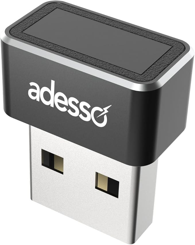 Adesso USB Fingerprint Reader Windows Hello Compatible Built-in Biometric Security AES256 Encryption Made in Taiwan TAA Compliant AFP-100-TAA