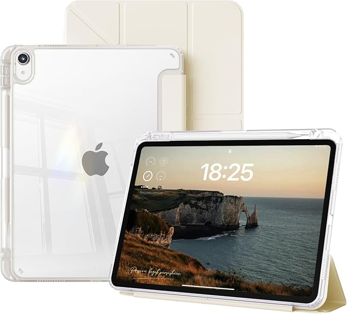 Clear Case for iPad mini 7 A17 Pro 8.3 Inch, iPad mini 7th/6th Generation Case (2024/2021),Slim Shockproof Transparent Back,Y-Shaped Mutil Angles Folding,Supports Pencil Pro&USB-C (Cream White)