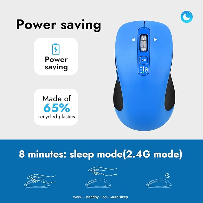 CITLLA Wireless Bluetooth Mouse (USB + BT1 + BT2), Full Size, 4-Way Scrolling, Multi-Device Silent Mouse for Computer, Laptop, iPad, MacBook (Blue)