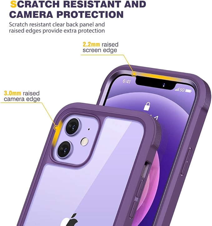 Diaclara Designed for iPhone 12 Mini Case, Full Body Rugged with Built-in Touch Sensitive Anti-Scratch Screen Protector, Soft TPU Bumper Case for iPhone 12 Mini 5.4" (Purple and Clear)