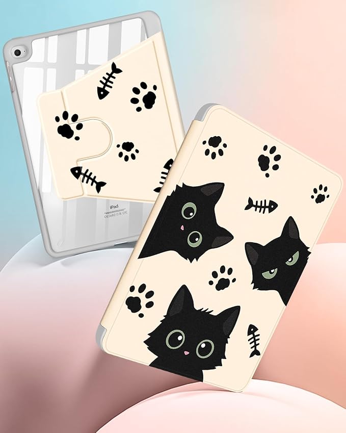Uppuppy for iPad mini 4 Case for iPad mini 5th Generation Case - 360 Rotating Stand Folio Smart Cover with Pencil Holder for Women Girls, Black Cats for Apple Tablet Mini 7.9 inch 2019/2015