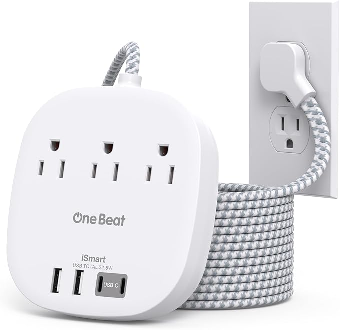 15 Ft Long Extension Cord, Cruise Ship Power Strip, 22.5W/4.5A Flat Plug Power Strip with 3 Oultets 4 USB Ports, 2 USB C Power Strip No Surge Protection for Home Office College Dorm Room Essentials