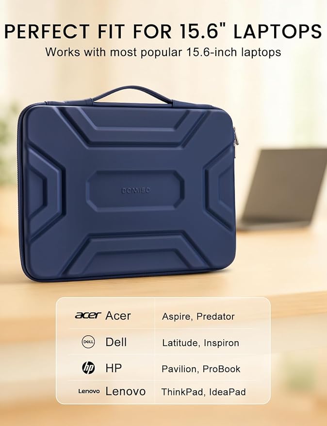 DOMISO 15.6 inch Laptop Sleeve Shoulder Bag Shockproof Computer Bag Waterproof EVA Protective Carrying Case for 16" MacBook Pro/Max M2 M1 2019-2023,15"-16" HP Dell Asus Laptop,Dell XPS 15,Dark Blue