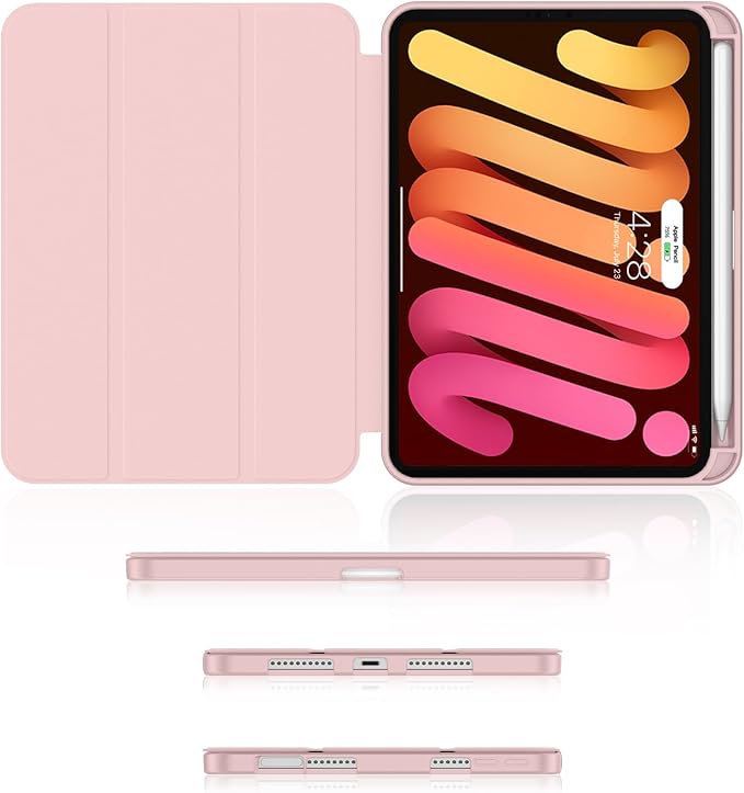 Soke Case for iPad mini 7(A17 Pro) 2024/iPad Mini 6 2021 8.3 inch with Pencil Holder-[Pencil Charging + Auto Wake/Sleep], Soft TPU Back Cover for iPad mini 7th/6th Generation(Pink)