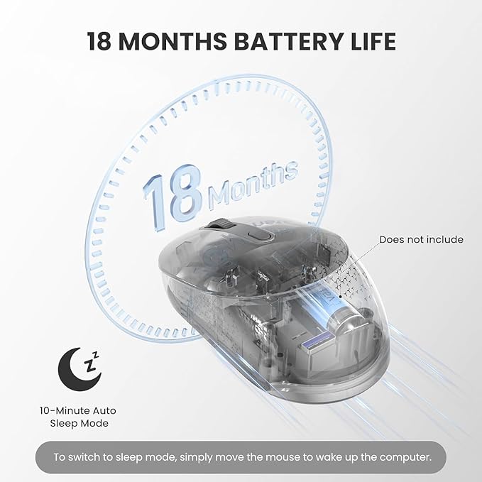 TECKNET Bluetooth Wireless Mouse, Bluetooth 5.0 & 2.4G USB Receiver, Compact & Portable, Silent Click, Ergonomic Symmetrical Design, 18-Month Battery, Adjustable DPI, Wide Compatibility - Grey