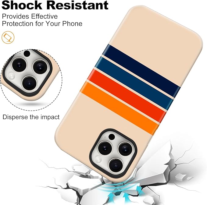 Magnetic for iPhone 13 Pro Case Cute Stripes Phone Case, Shockproof Slim TPU and Hard PC Protective Phone Cover Compatible with MagSafe Designed for Women Girls,Retro