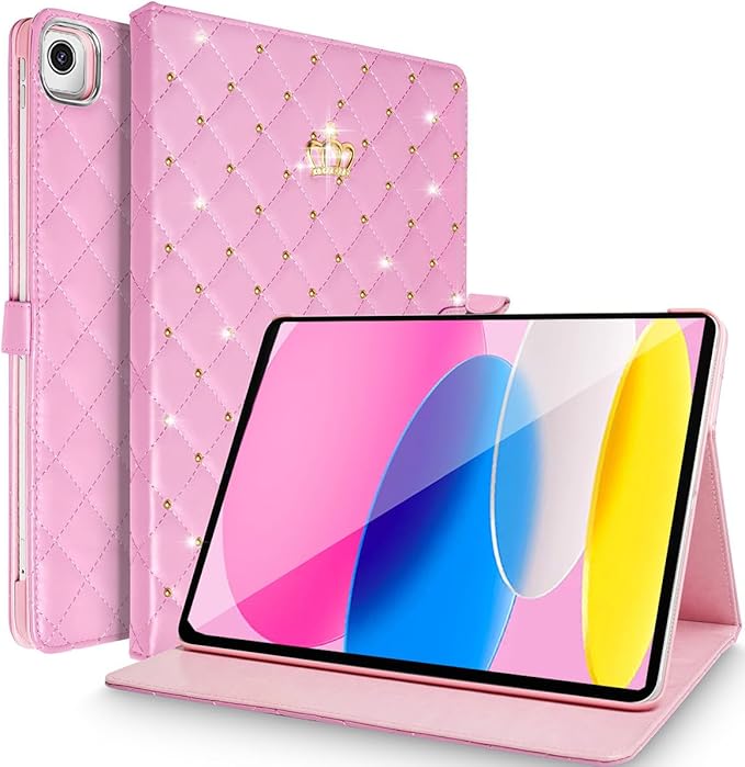 Changjia for iPad Air (3rd Gen) 10.5" 2019/iPad Pro 10.5" 2017 Case,Cute Crown Bling Rhinestone PU Leather Elegant Smart Auto Sleep/Wake Stand Shockproof Protective Case for Apple iPad 10.5 inch,Pink