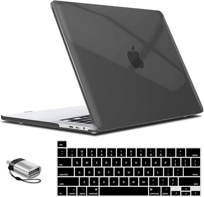 IBENZER Compatible with MacBook Pro 16 Inch Case A2141 Release 2020 2019, Hard Shell Case with Keyboard Cover & Type C Adapter for Old Version Mac Pro 16’’, Crystal Black, T16CYBK+1TC