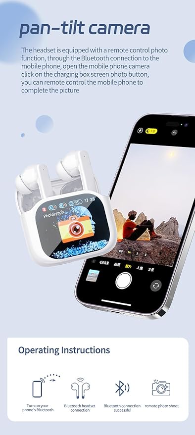 AI Translation Earbuds Real Time Bluetooth 5.4 Wireless Earbuds with LCD Full-Color Touch Screen ANC+ENC Noise Canceling Mic Stereo Bass Earphones for Meeting/Music/Sports/Running
