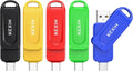 KEXIN Dual 32GB Flash Drive 5 Pack USB-A & Type-C Thumb Drive 3.0 100MB/s Swivel USB Drive 32GB Memory Stick for Smartphone Tablet iPhone 15/16 Car Game Console,32GB 5 Pack