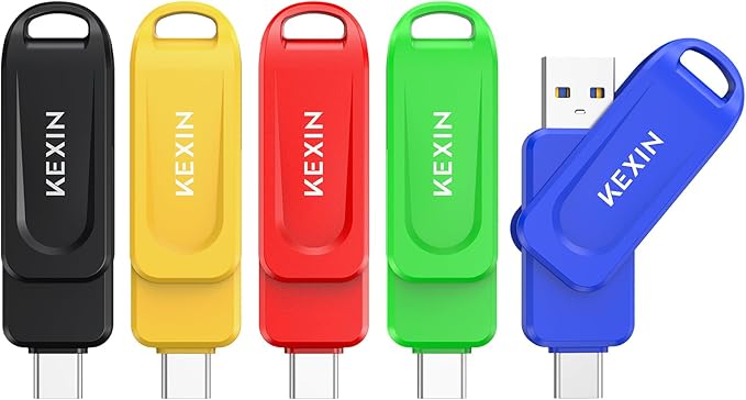 KEXIN Dual 32GB Flash Drive 5 Pack USB-A & Type-C Thumb Drive 3.0 100MB/s Swivel USB Drive 32GB Memory Stick for Smartphone Tablet iPhone 15/16 Car Game Console,32GB 5 Pack