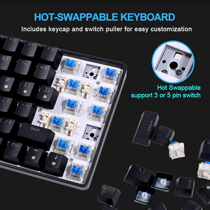 FOXXRAY HKM-S93 Mechanical Gaming Keyboard, Compact 75% Layout Hot-Swappable Gaming Keyboard Blue Switch, RGB Backlit with Customizable Keys, 84-Key Wired Computer Keyboards for Laptop PC Gamer-White