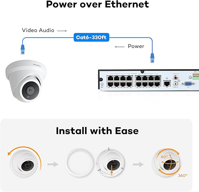 ONWOTE 4K 8MP PoE IP Security Camera, AI Human Vehicle Detection, 3840x2160 8 Megapixels, 134° FoV, Video Audio, Indoor Outdoor, Commercial Wired Camera for Business