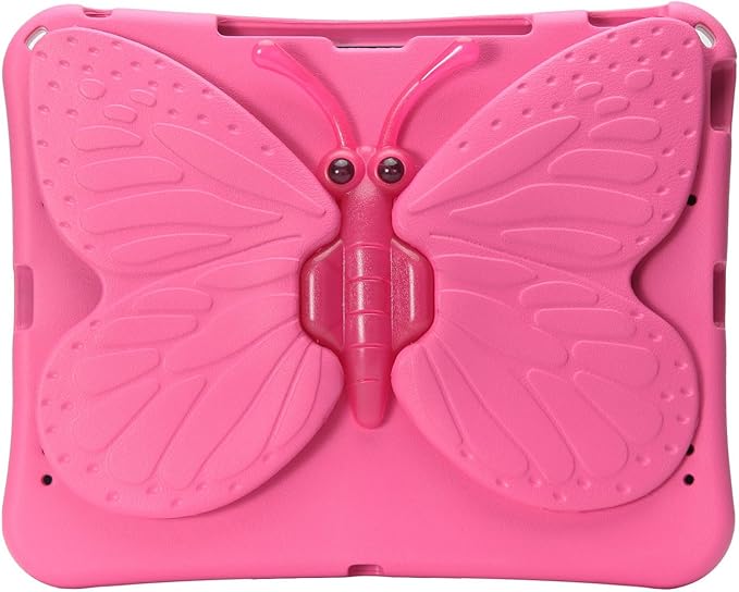 Butterfly Kids Case for iPad Air 13 Inch M3/M2 (2025/2024), iPad Pro 13 (M4) 2024, iPad Pro 12.9 (2022/2021/2020/2018), 3D Cartoon EVA Foam Shockproof Stand Cover for Girls - Magenta