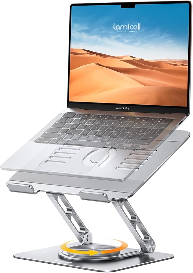 Lamicall Adjustable Laptop Stand for Desk - 360 Rotating Base Ergonomic Computer Stand, Aluminum Laptop Riser Foldable Protable for Office Home fits MacBook Neo Air Pro, Dell, HP (10-17.3'') -Sliver