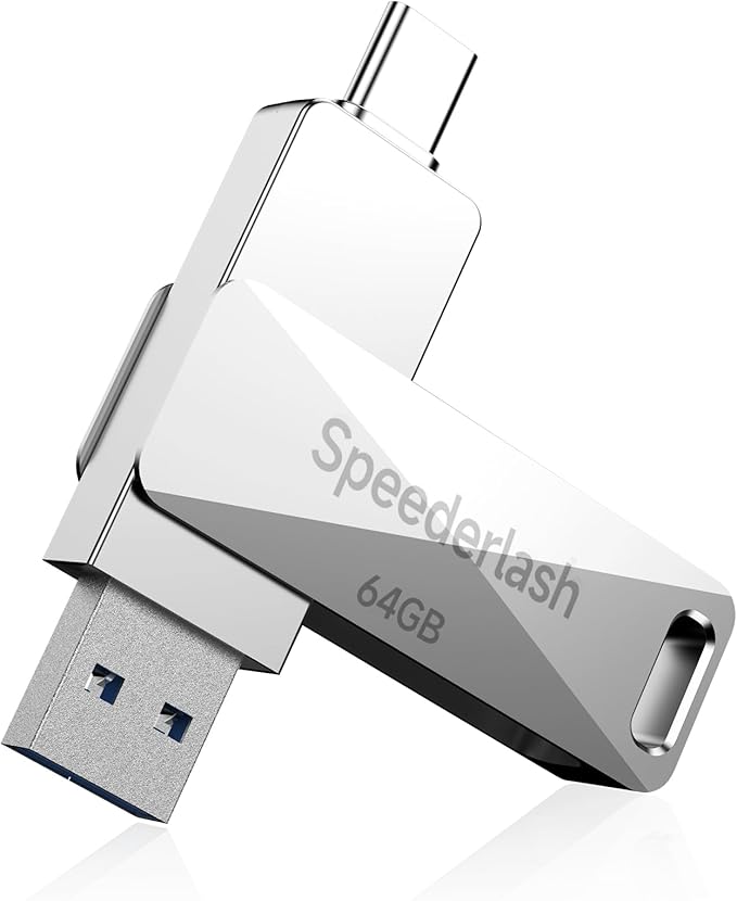 64GB USB 3.0 Flash Drive, Speederlash Dual USB A & Type-C Thumb Drive, 200MB/s Read Speed, Swivel Metal Housing 2-in-1 Memory Stick for Android Phones, Tablets, Laptops, and PCs