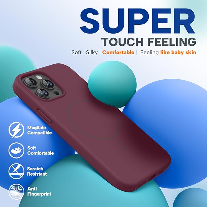 Miracase Magnetic for iPhone 13 Pro Max Case, [Soft Anti-Scratch Microfiber Lining], Magnetic for MagSafe, Liquid Silicone Shockproof Drop Protection Phone Case for 13 Pro Max, Wine Red