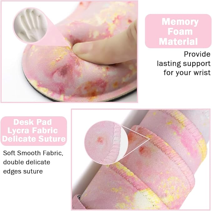 Large Mouse Pad and Keyboard Wrist Rest, Desk Pad for Keyboard and Mouse, 4-in-1 Large Gaming Mouse Pad with Wrist Support, Non-Slip Desk Mat for Home Office Study Game-Pink Gold Marble