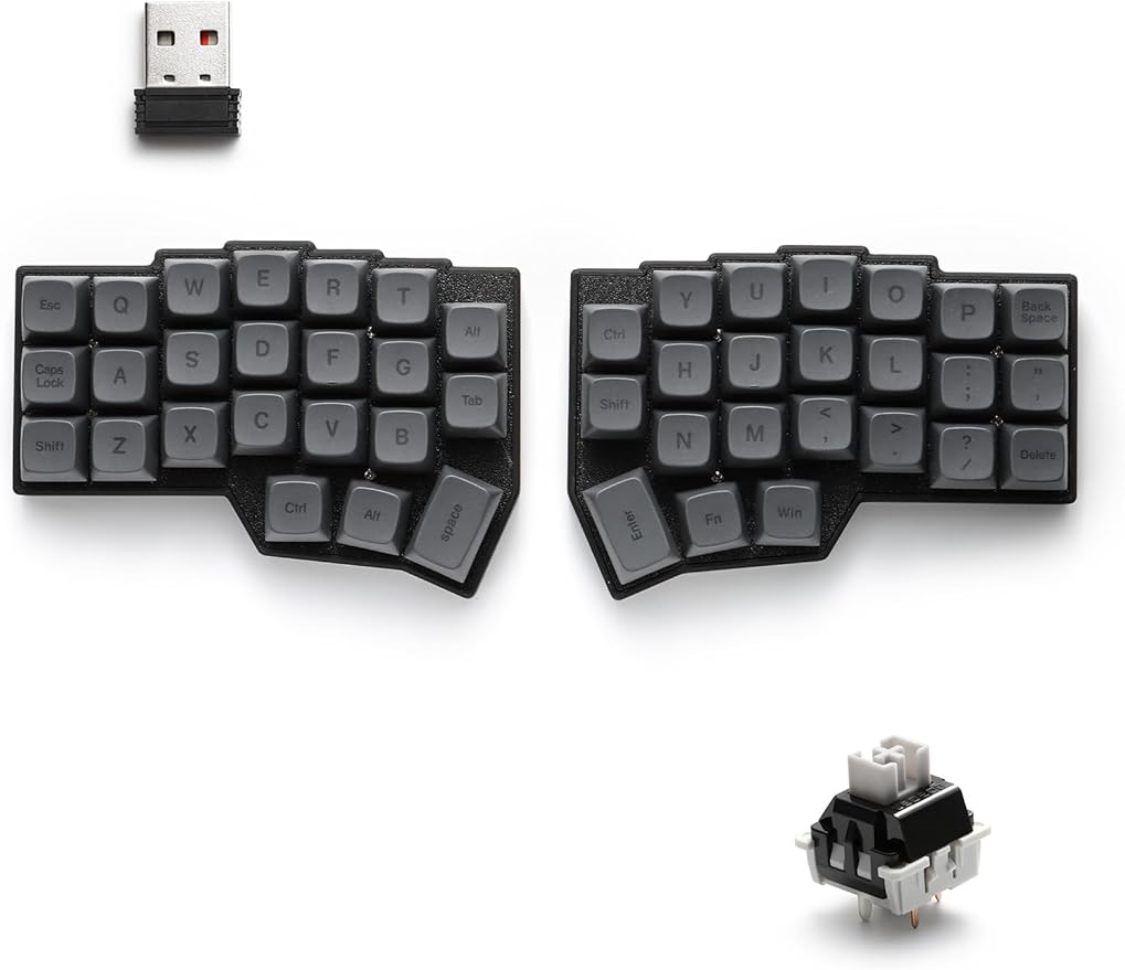 YIVU 40% Corne Wireless Split Keyboard, QMK/VIALProgrammable, Columnar-Staggered Ergonomic Layout, Hot Swappable Standard Profile MX Linear Switches, PBT Keycaps