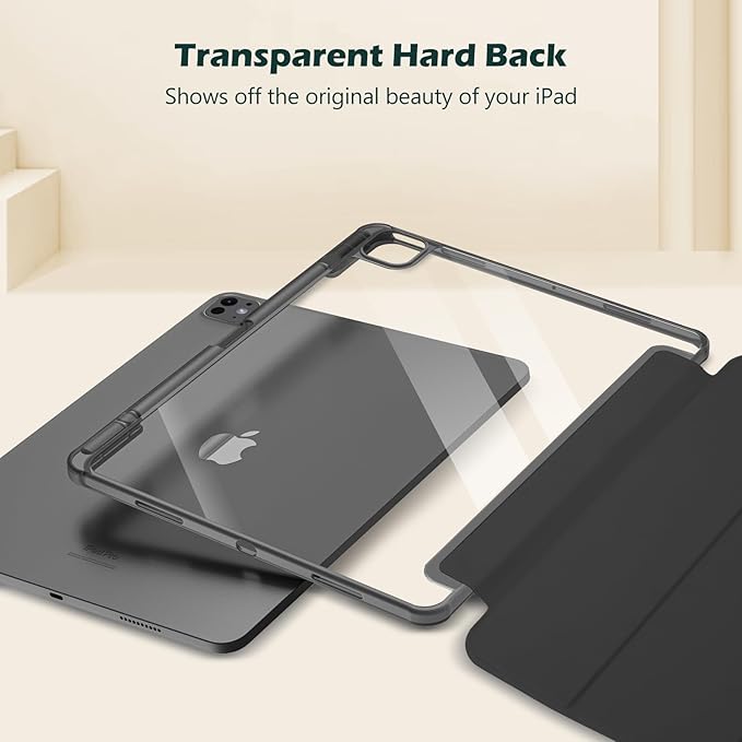 ProCase for iPad Pro 13 Inch Case M5 2025/ M4 2024 with Pencil Holder, Slim Stand Clear Shell Back, Shockproof Cover iPad Pro M5 M4 Case 13 Inch, Supports Touch ID, Auto Wake/Sleep -Black