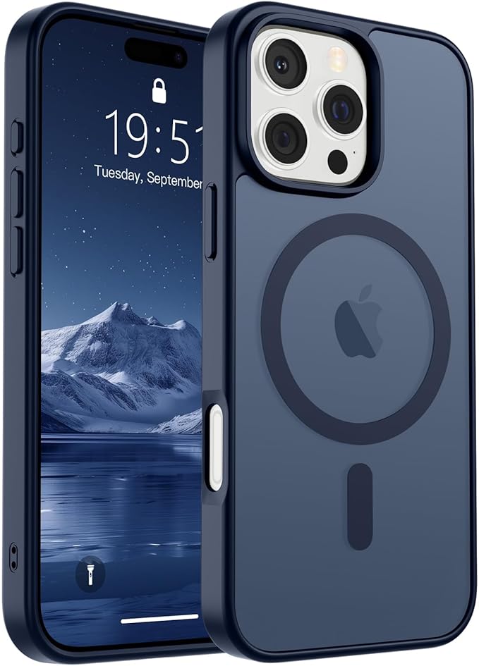 SUPFINE Magnetic for iPhone 16 Pro Max Case (Compatible with MagSafe) (Military Grade Drop Protection) Translucent Matte Shockproof Phone Cover,Dark Blue