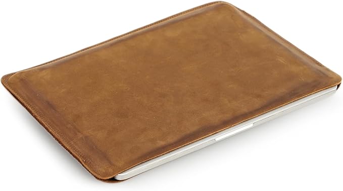 Top Grain Leather 13.3" Slim Laptop Sleeve Protector, Minimalist Vintage Design, Fully Handmade, Compatible with MacBook Pro 13.3" MacBook Air 2022 DELL XPS 13" & Other PC, Brown 13.3 Inch