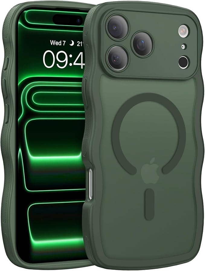 BENTOBEN Magnetic for iPhone 17 Pro Max Case, Cute Wavy [Full Camera Protection][Compatible with MagSafe] Matte Anti-Slip Bumper Women Girls Boys Protective Cover for 17 ProMax 6.9", Deep Green