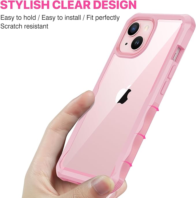 CENHUFO Privacy for iPhone 15 Case, Full Body Phone Case with Built-in 9H Tempered Glass Privacy Screen Protector and Camera Lens Protector, Anti Peep Spy Shockproof Bumper Clear Cover - Pink