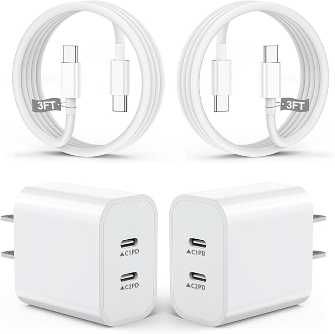 iPhone 17e Charger,2Pack Dual USB C Port Fast Wall Chargers Block with 3FT USB C to C Charger Fast Charging Cable Cord for iPhone 17/17 Pro Max/17 Pro/16Pro Max/16 Plus/16e/15 Pro/15/iPad Pro/Air/Mini
