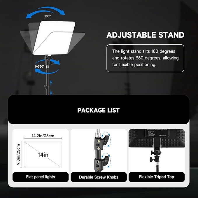 2-Pack LED Video Light Kit, 14" Studio Light with 75'' Tripod Stand & Phone Holder, 2700-6500k Dimmable Photography Lighting Kit, Podcast Lighting for Video Recording, Streaming, YouTube, Tiktok