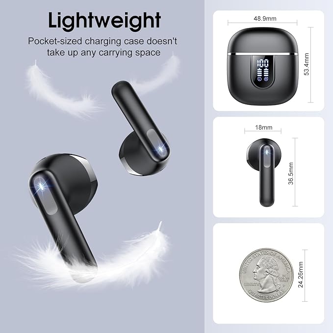 Wireless Earbuds, 2026 Bluetooth 5.4 Headphones with 3D Bass Stereo, 40H Ultralight in-Ear Buds, Bluetooth Earbuds with 4 ENC Noise Cancelling Mic, USB-C LED, IP7 Waterproof Earphones for Android iOS