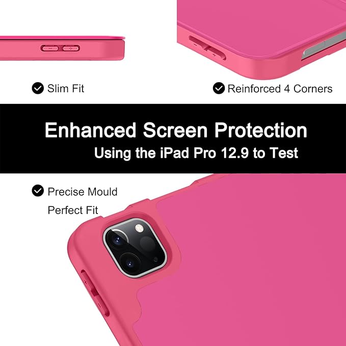 Soke Case for iPad Air 13 Inch (M4/M3/M2,2026-2024), iPad Pro 12.9" 6th/5th Generation with Pencil Holder(2021 2022 Release)-[Apple Pencil Charging + Auto Wake/Sleep] Soft Back Cover, Note Hot Pink