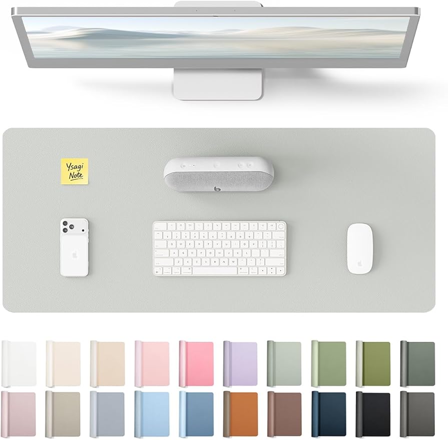 YSAGi Leather Desk Pad Protector, Office Desk Mat, Large Mouse Pad, Non-Slip PU Leather Desk Blotter, Laptop Desk Pad, Waterproof Desk Writing Pad for Office and Home (Light Grey, 23.6" x 13.8")