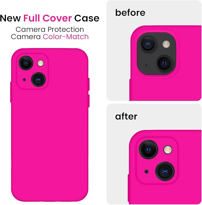 FireNova Designed for iPhone 13 Case, Silicone Upgraded [Camera Protection] Phone Case, Soft Anti-Scratch Microfiber Lining Inside, 6.1 inch, Hot Pink