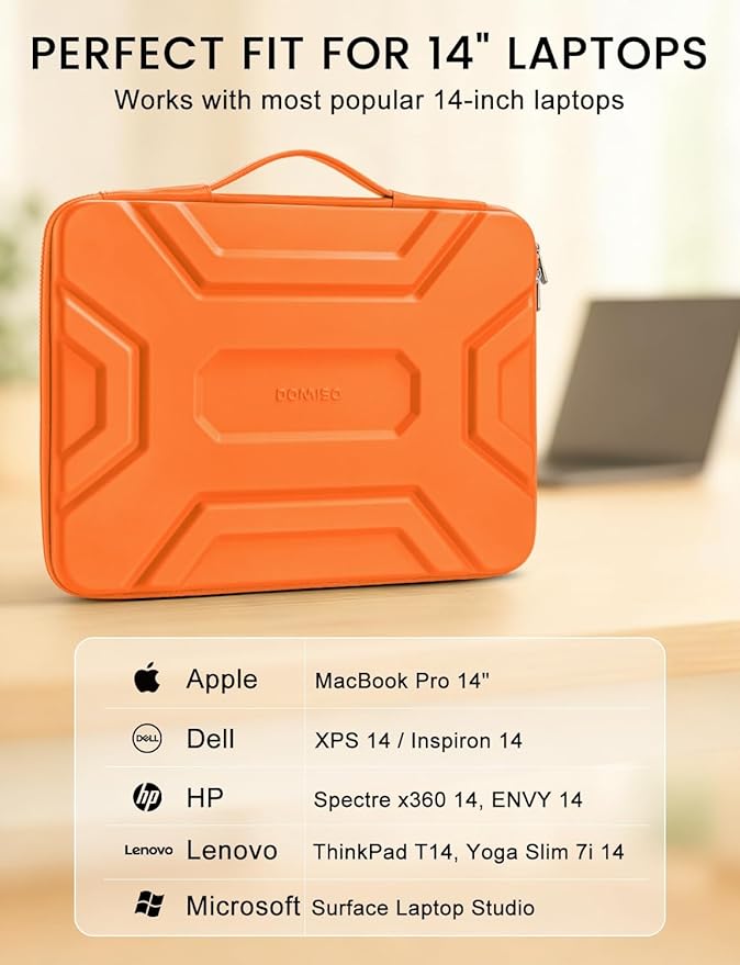 DOMISO 14 inch Laptop Sleeve with Handle, Shockproof & Waterproof EVA Protective Laptop case, Hard Laptop Sleeve for 14" HP Dell Asus Lenovo Laptop, Orange