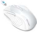 TECKNET Rechargeable Jiggler Wireless Mouse (BT5.0/3.0 & 2.4G) 4800 DPI Silent USB A & Bluetooth Mouse 6 Buttons, Wide Compatibility - White