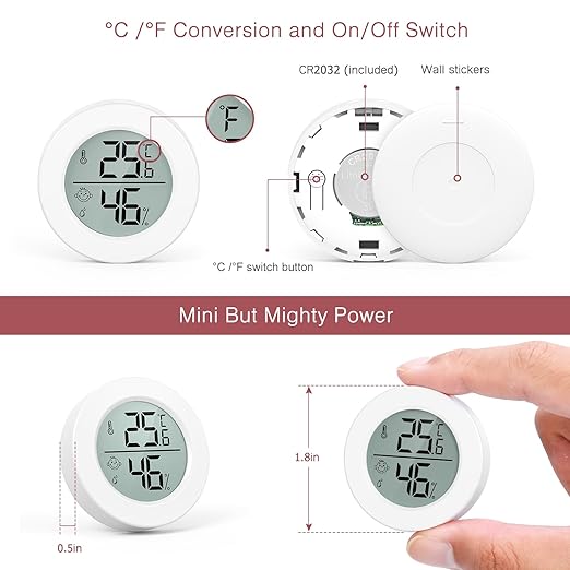 LOFICOPER Mini Digital Thermometer Hygrometer, Wireless Temperature and Humidity Sensor, Indoor Temperature Humidity Gauge with ℃/℉ Switch, Comfort Indicator, for Home, Office, Greenhouse, 2 PCS