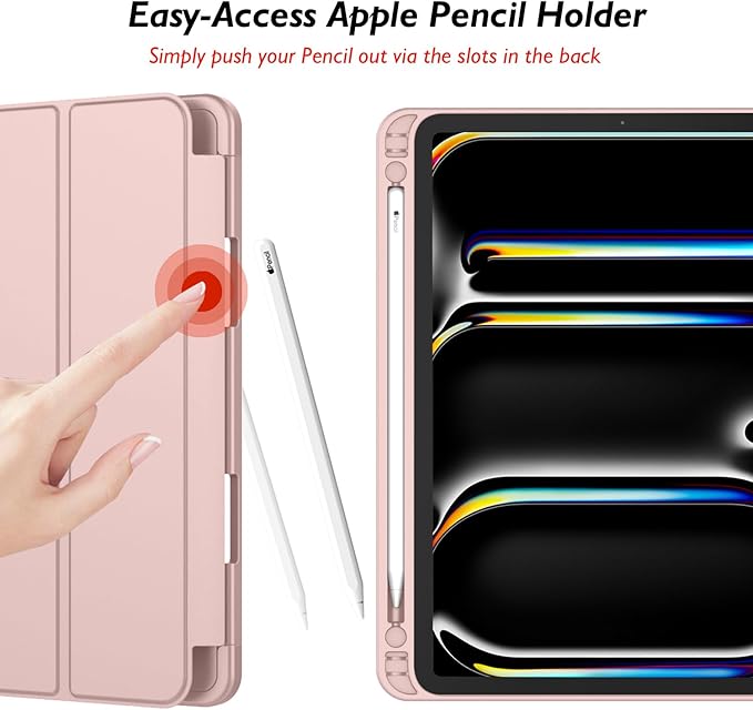 iMieet iPad Pro 13 Inch Case (M5/M4) 2025/2024 with Pencil Holder, Trifold Stand Smart Case with Soft TPU Back, Auto Wake/Sleep (Rose Pink)